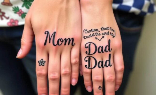 Mom Dad Tattoo On Hand For Girl